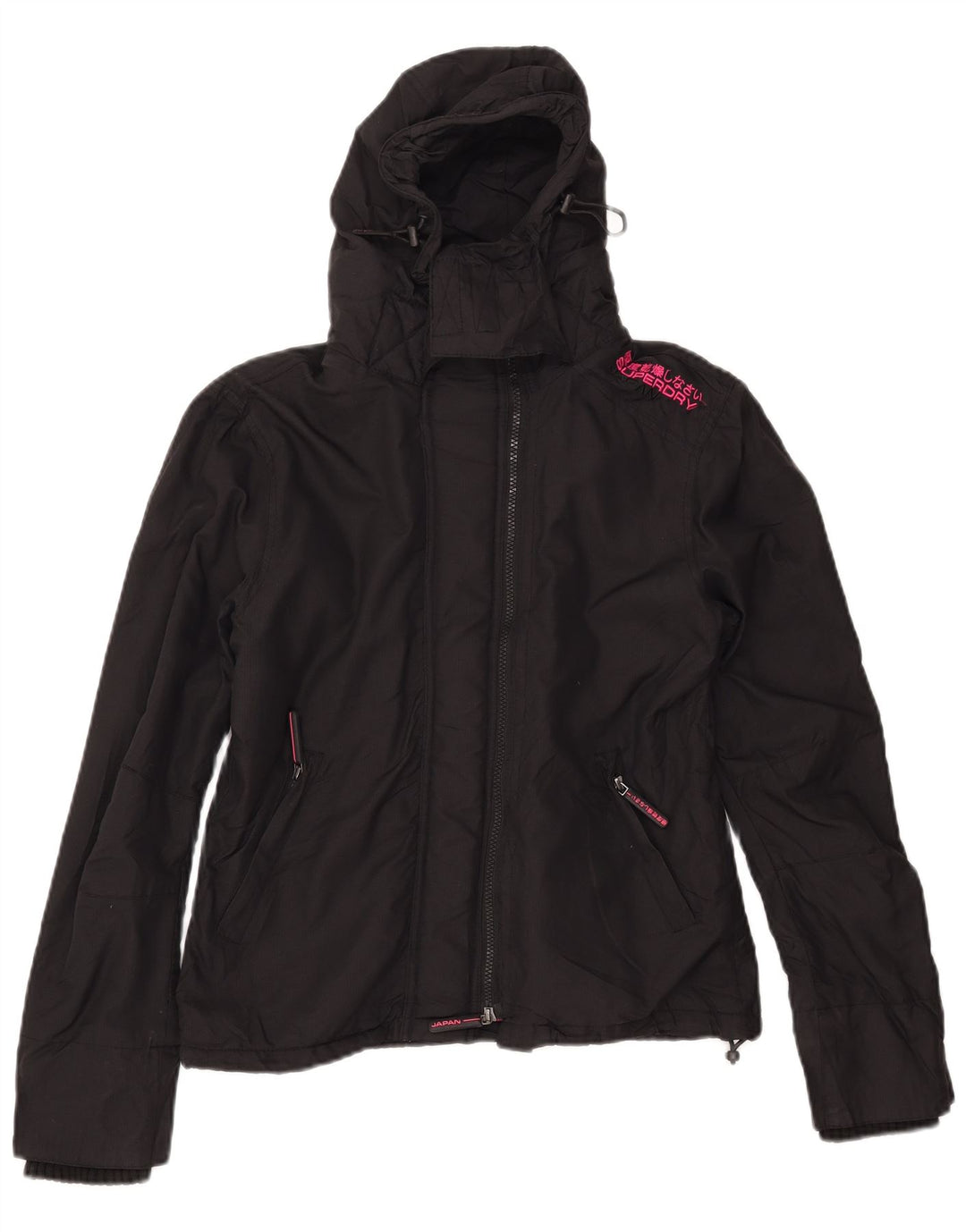 Giacca a vento con cappuccio da donna Superdry UK 14 nylon nero medio
