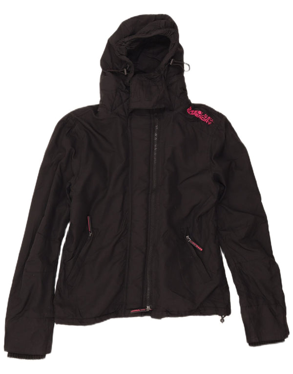 Giacca a vento con cappuccio da donna Superdry UK 14 nylon nero medio