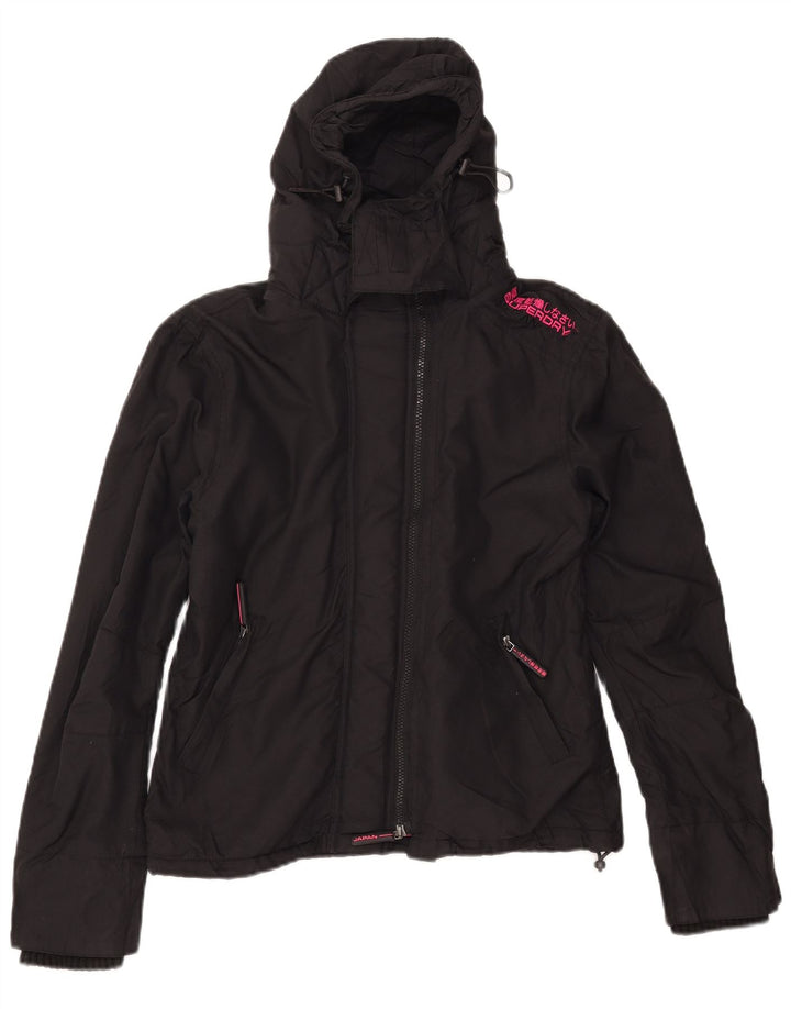 Giacca a vento con cappuccio da donna Superdry UK 14 nylon nero medio