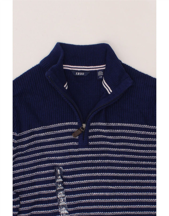 IZOD Mens Zip Neck Jumper Sweater Large Navy Blue Striped Cotton Vintage Izod and Second-Hand Izod from Messina Hembry 