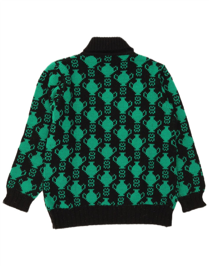 Maglione maglione collo alto da donna vintage con motivo astratto UK 12 medio nero