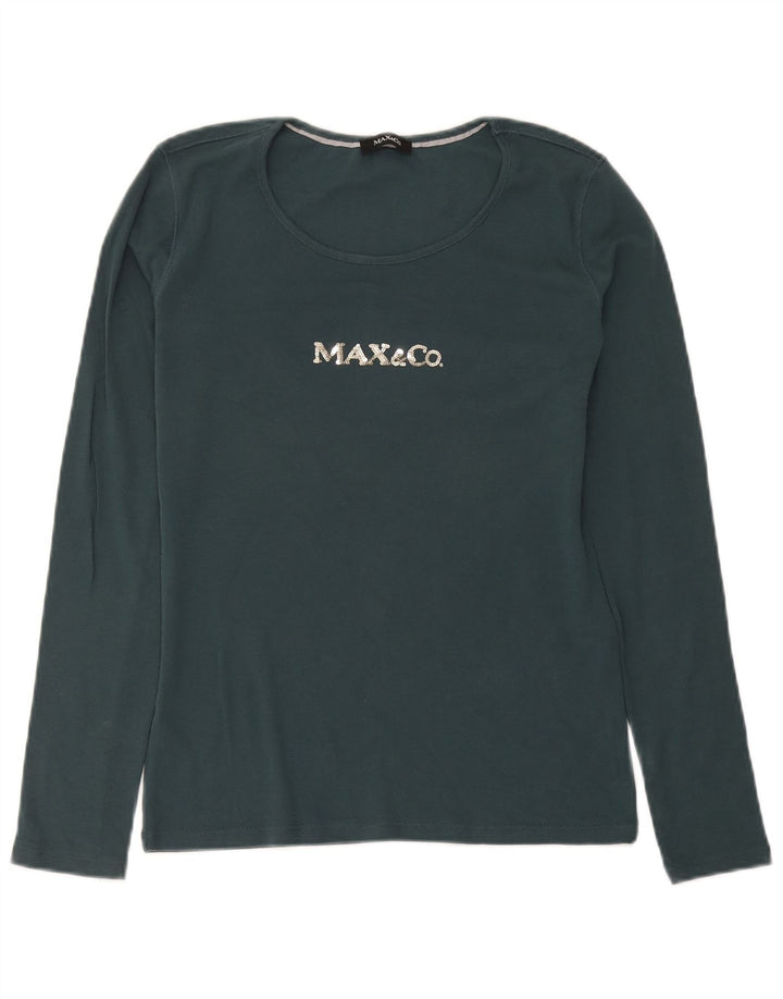 Max & Co. Top grafico da donna manica lunga UK 12 Cotone verde medio