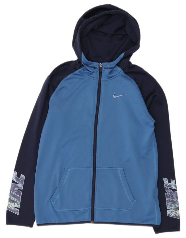 Nike Boys Dri Fit Zip Hoodie Sweater 13-14 Years XL Blue Colourblock
