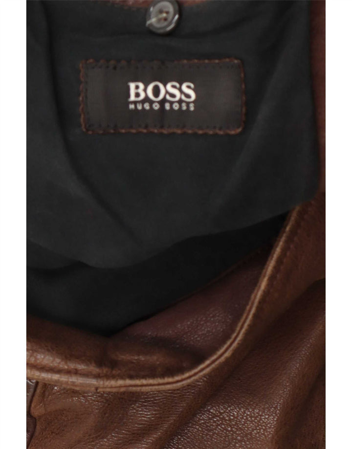 Giacca in pelle da uomo Hugo Boss UK 40 grande marrone