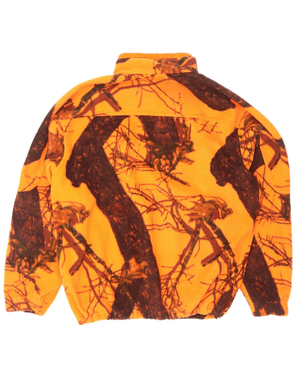 Maglione in pile vintage da uomo con zip e collo XL in poliestere mimetico arancione