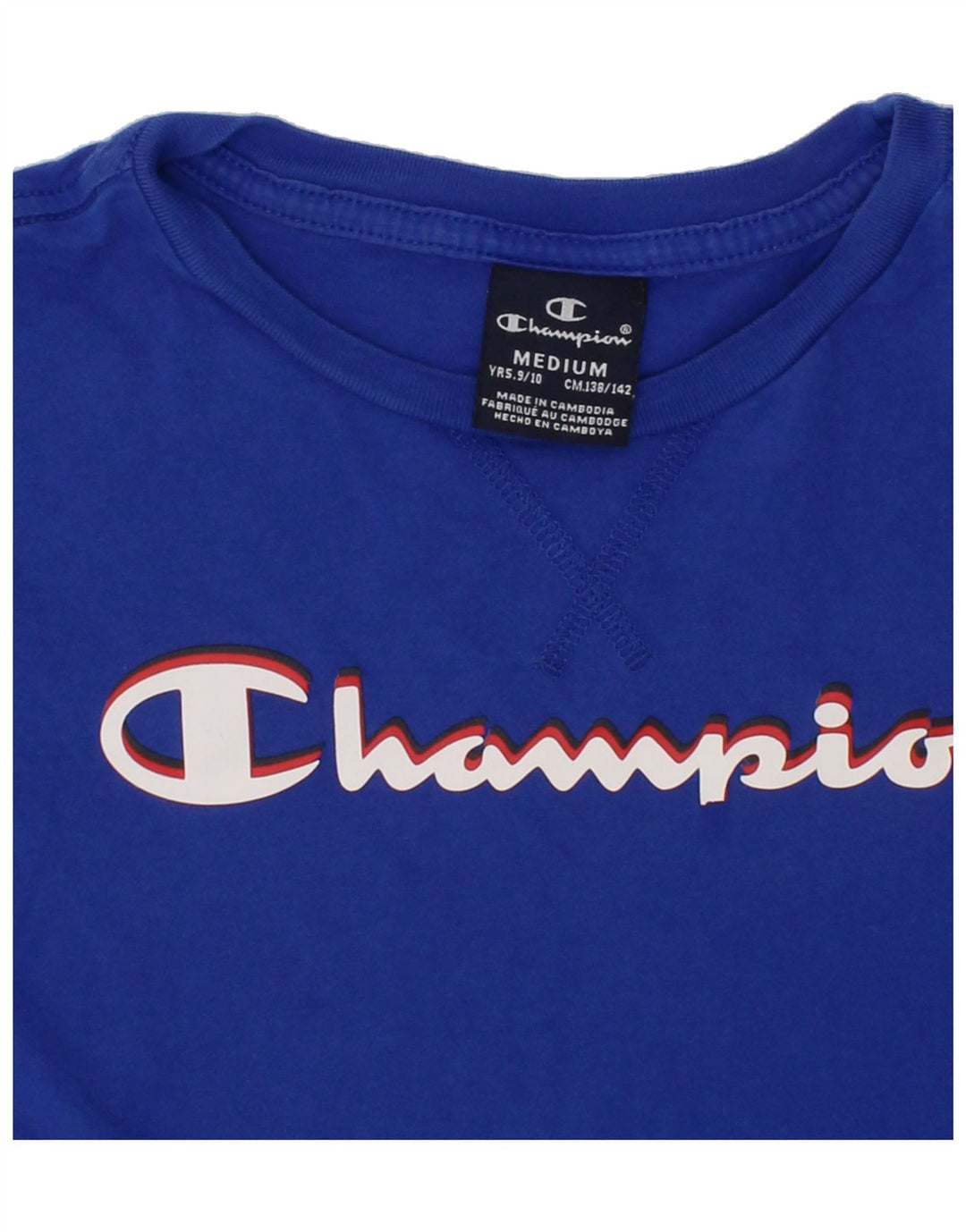CHAMPION Boys Graphic T-Shirt Top 9-10 Years Medium  Blue Cotton Vintage Champion and Second-Hand Champion from Messina Hembry 