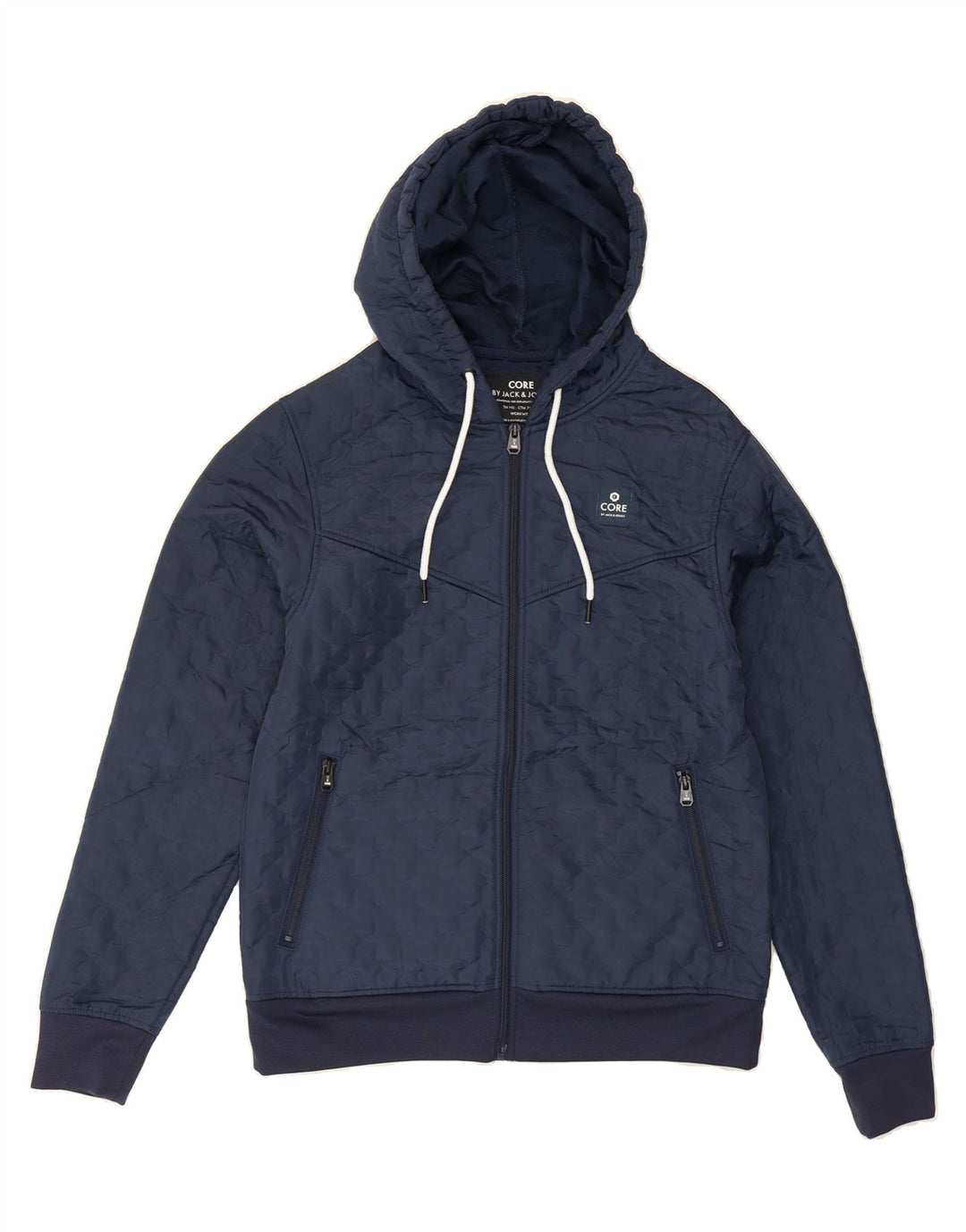 JACK & JONES Mens Hooded Bomber Jacket UK 36 Small Navy Blue Polyester Vintage Jack & Jones and Second-Hand Jack & Jones from Messina Hembry 
