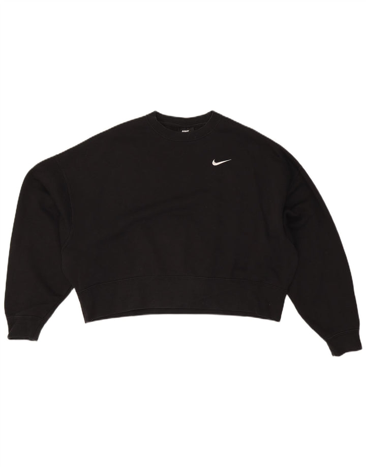 NIKE Felpa corta oversize da donna, maglione UK 10, piccola, cotone nero