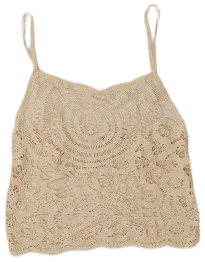 Top Zara da donna trasparente all'uncinetto con camicetta UK 16 grande bianco sporco
