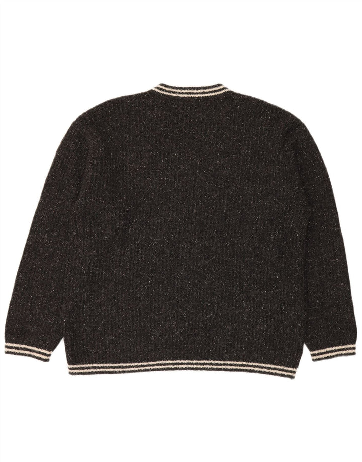 Belfe & Belfe Maglione da uomo con scollo a V, grande lana screziata grigia