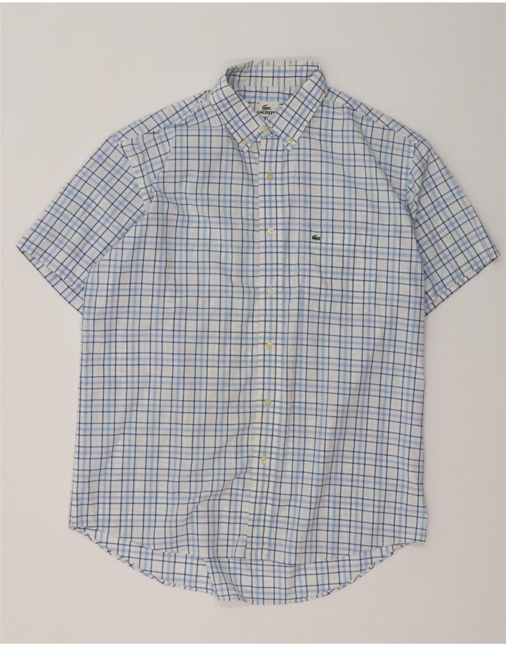 Camicia a maniche corte da uomo Lacoste taglia 42 grande cotone a quadri blu