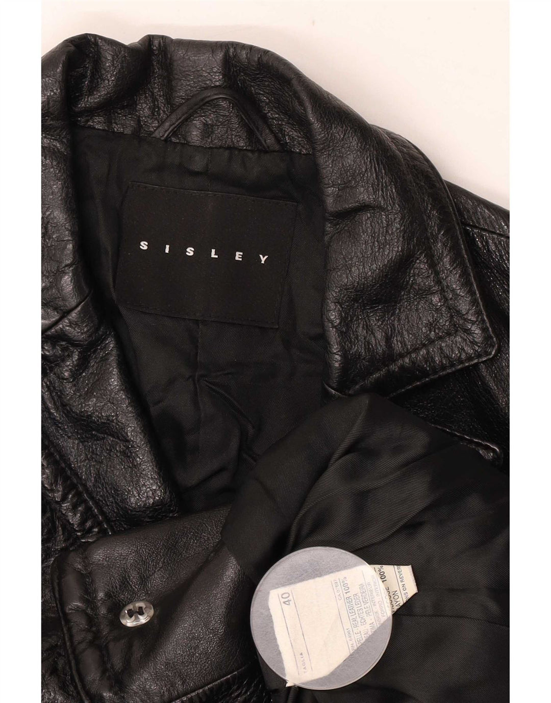 Giacca blazer in pelle a 2 bottoni corta da donna Sisley IT 40 piccola nera
