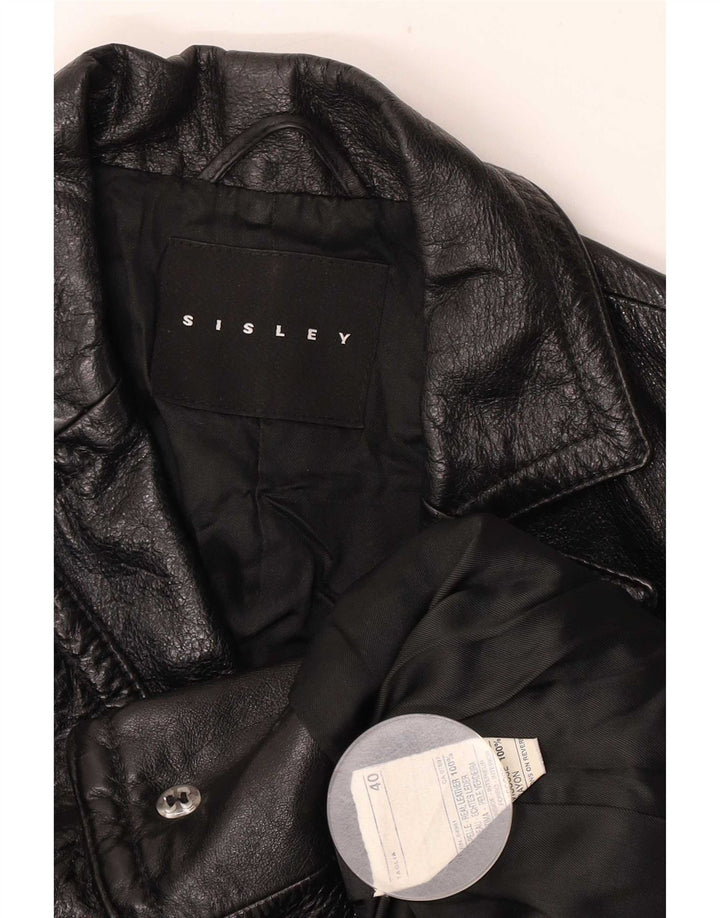 Giacca blazer in pelle a 2 bottoni corta da donna Sisley IT 40 piccola nera