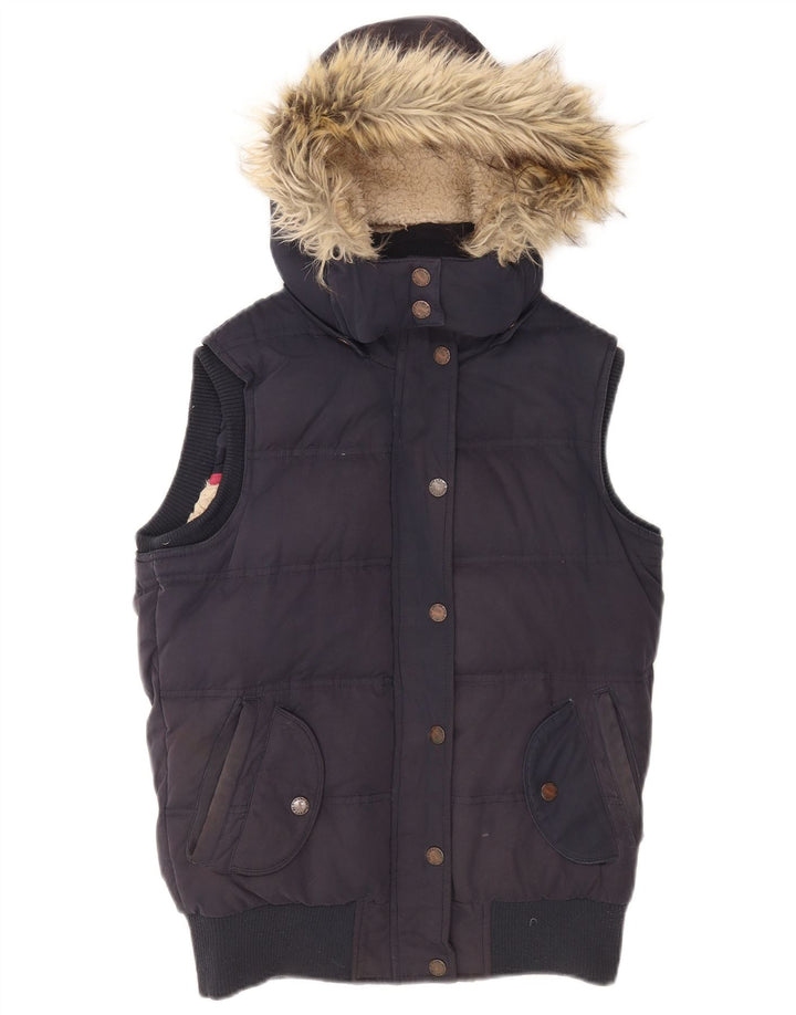 Gilet imbottito con cappuccio da donna Fat Face UK 8 piccolo poliestere blu navy