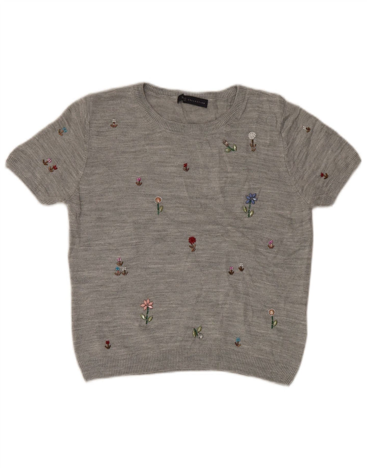 MARKS & SPENCER Maglione corto girocollo da donna UK 12 Grigio medio