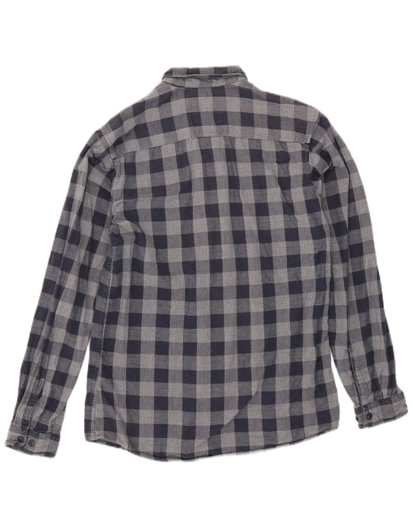 JACK & JONES Mens Flannel Shirt Small Navy Blue Check Cotton