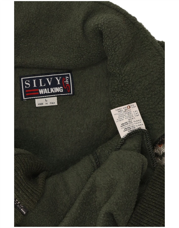 Giacca in pile da uomo Silvy UK 40 Large Verde Colourblock Poliestere