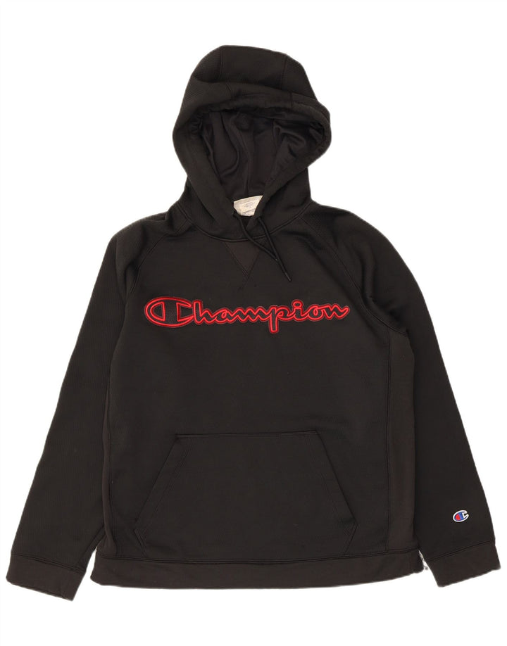 CHAMPION Womens Graphic Hoodie Jumper UK 14 Medium Black Polyester
