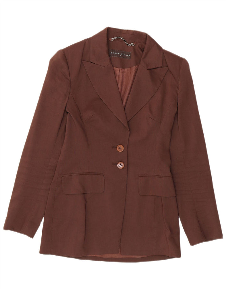 Giacca blazer da donna a 2 bottoni Karen Millen UK 8 piccola in lino marrone