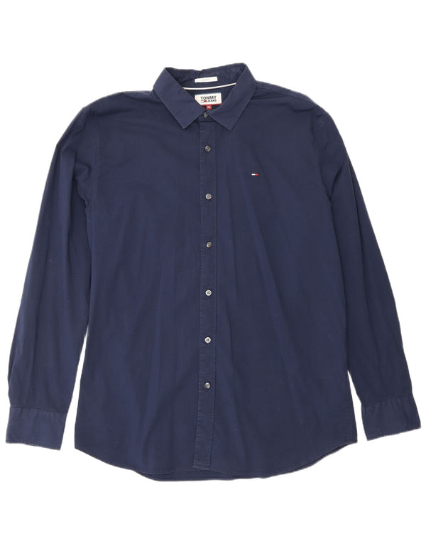 TOMMY HILFIGER Camicia slim fit da uomo XL in cotone blu navy