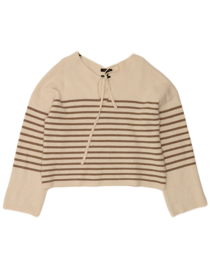 Massimo Dutti Maglione da donna con scollo a barca corto UK 10 piccolo bianco