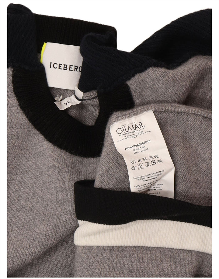 Maglione maglione girocollo da donna Iceberg UK 12 Lana color block grigio medio