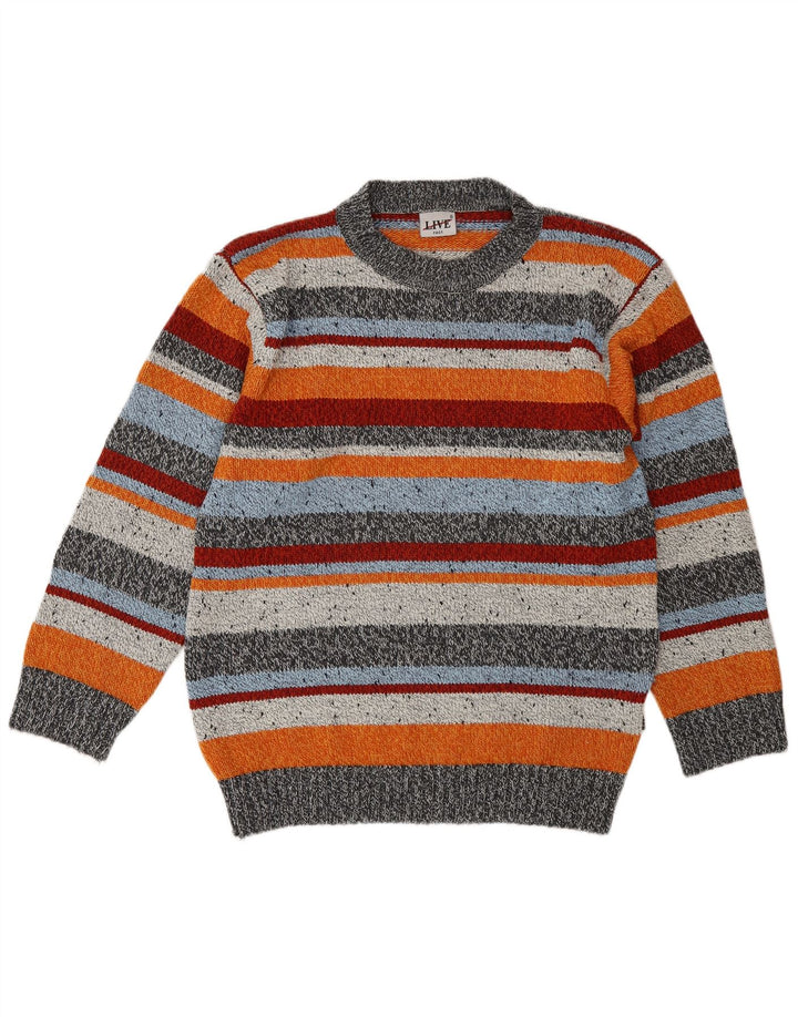 Maglione girocollo da uomo vintage in lana a righe multicolori di grandi dimensioni