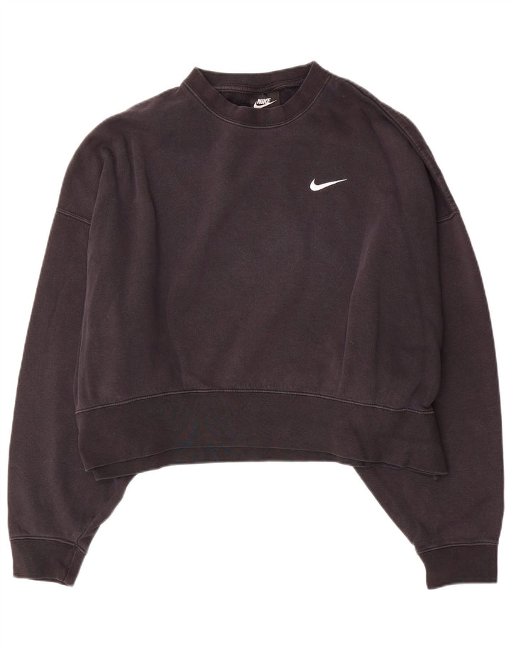 Felpa corta oversize da donna Nike, maglione UK 14, cotone nero medio