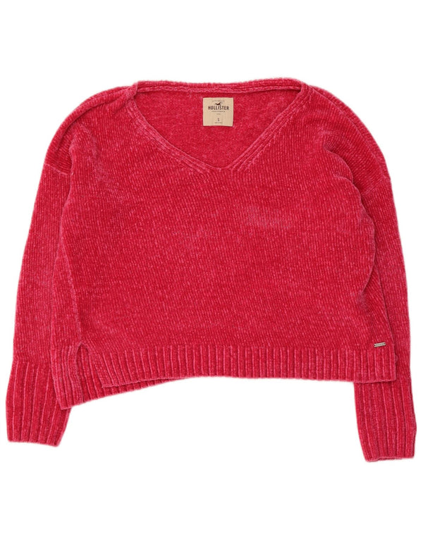 HOLLISTER Maglione da donna oversize in velluto con scollo a V UK 10 piccolo rosa