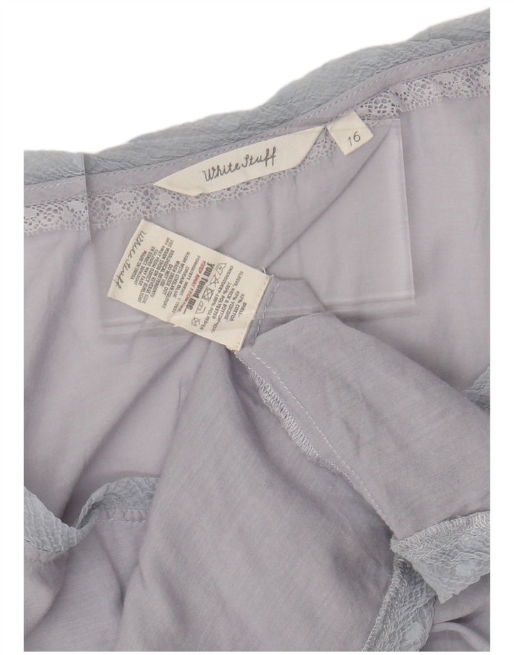 WHITE STUFF Camicetta da donna Top UK 16 Grande cotone blu