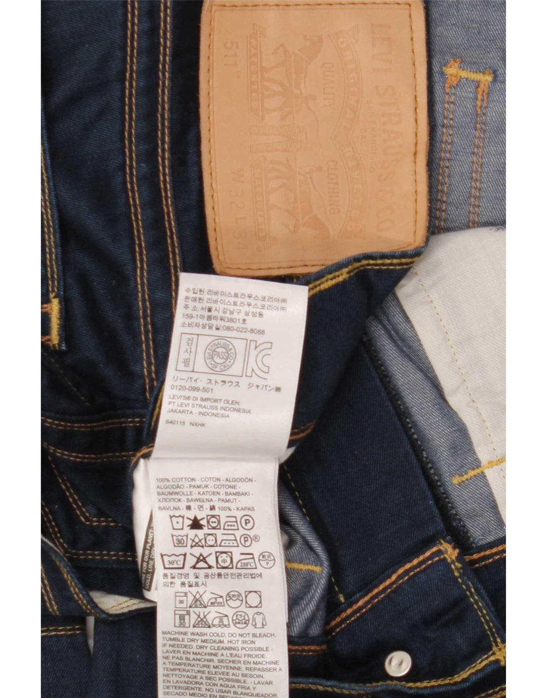 Jeans Levi's Uomo 511 Slim W32 L34 Cotone Blu Navy