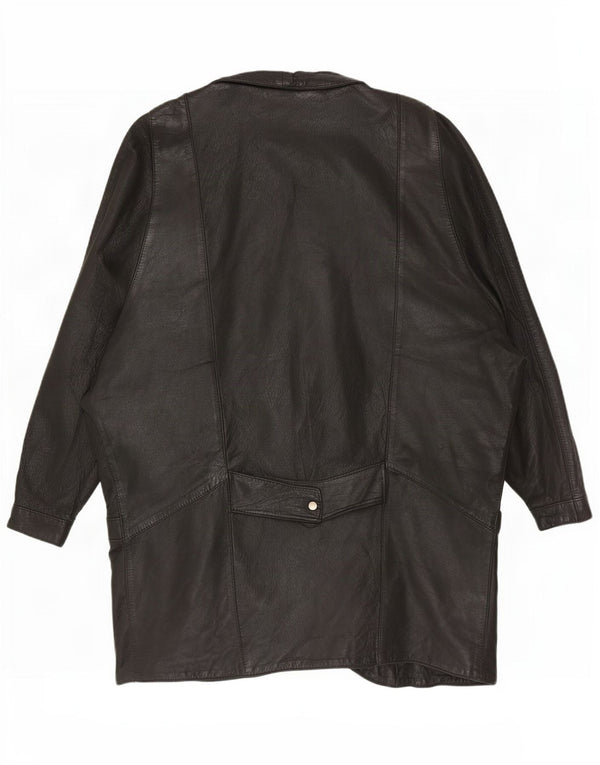 Cappotto oversize in pelle vintage da donna UK 12 medio nero