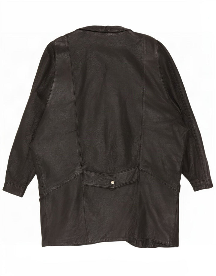 Cappotto oversize in pelle vintage da donna UK 12 medio nero