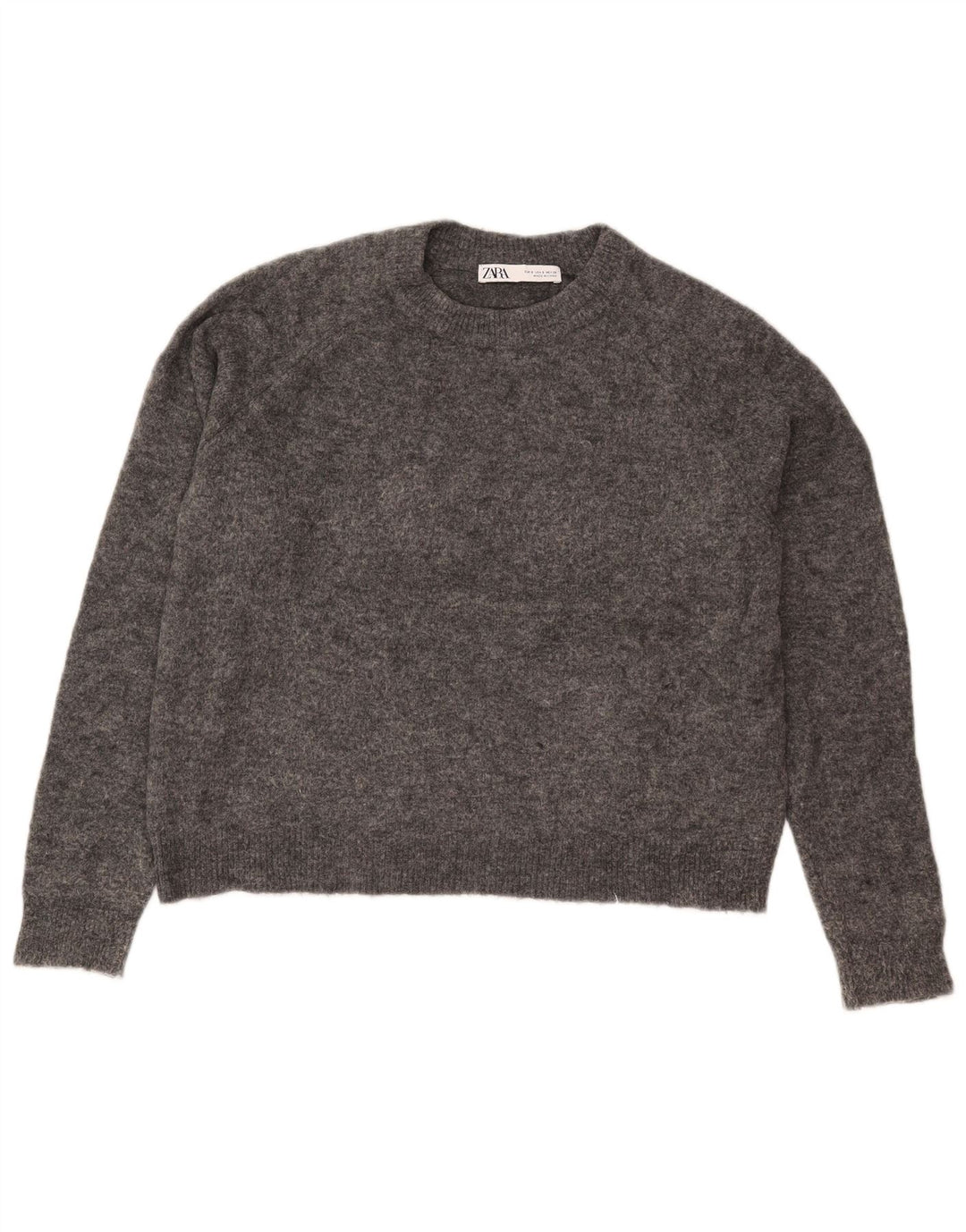 Maglione girocollo oversize corto da donna Zara UK 10 piccolo nylon grigio