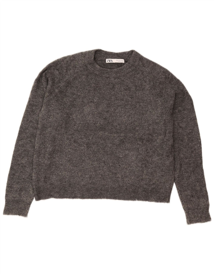 Maglione girocollo oversize corto da donna Zara UK 10 piccolo nylon grigio