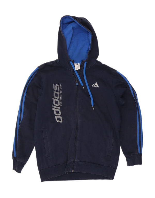 Maglione con cappuccio e zip grafica da uomo Adidas grande in cotone blu navy