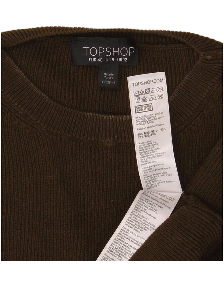Topshop Top corto da donna a maniche lunghe UK 12 viscosa kaki media