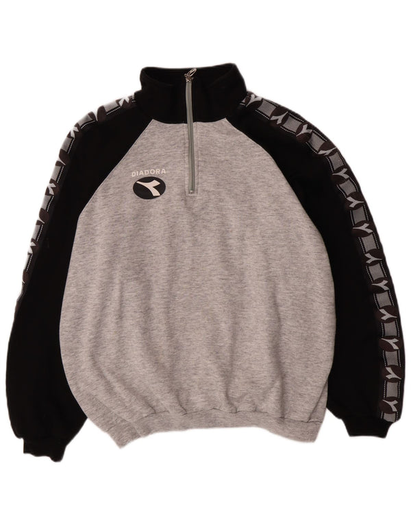 Felpa Diadora da uomo con zip e collo, grande, in cotone color block grigio