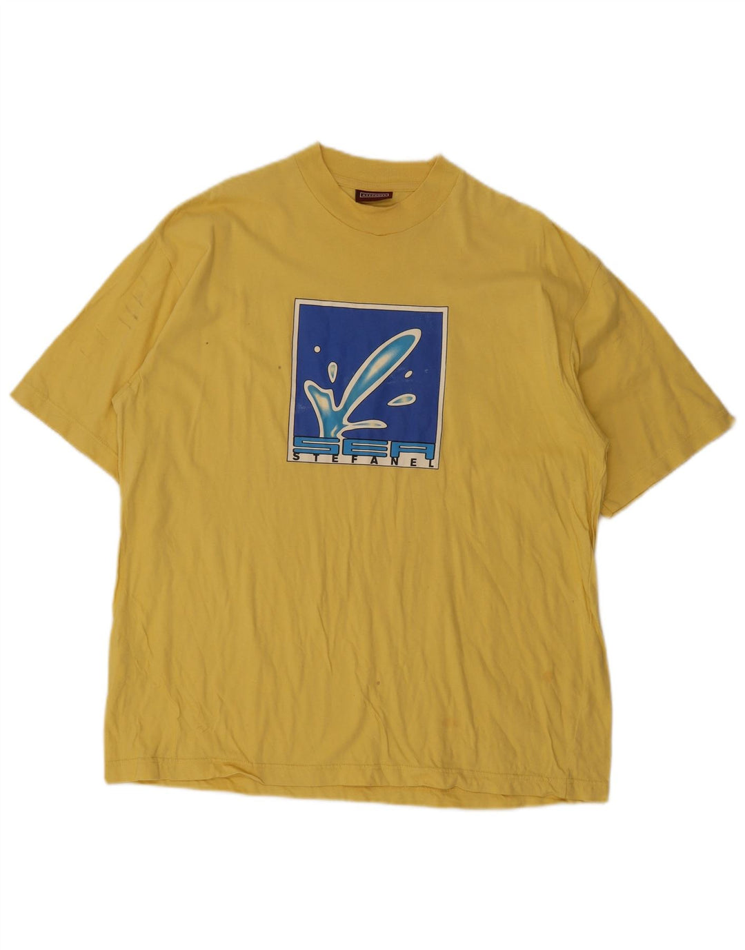 Stefanel T-shirt grafica da uomo grande in cotone giallo