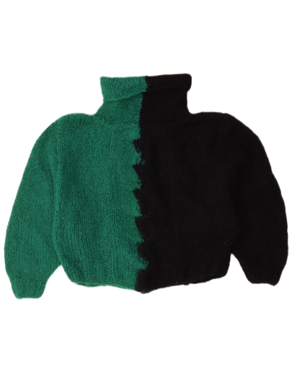 Maglione maglione vintage da donna con collo alto UK 16 grande blocco colore verde