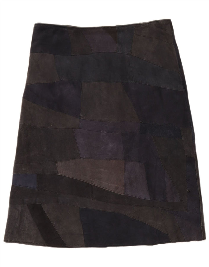 Gonna in pelle scamosciata da donna VINTAGE UK 10 piccola W28 in pelle patchwork multicolore