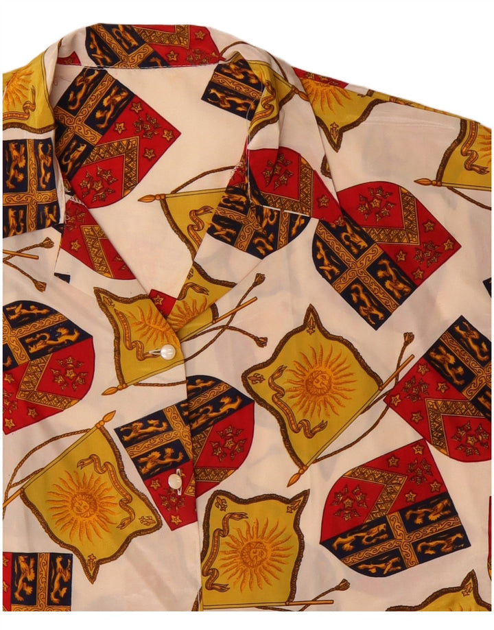 Camicetta vintage da donna con motivo astratto corto UK 14 grande bianco sporco