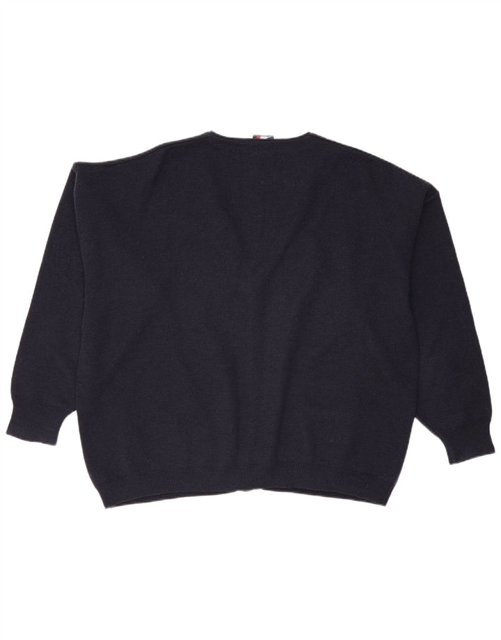 Maglione cardigan ampio da uomo Cagi in lana blu navy grande