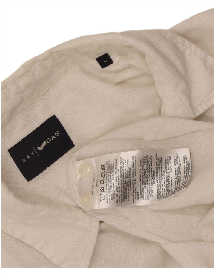 Camicia Uomo Gas Large Lino Bianco