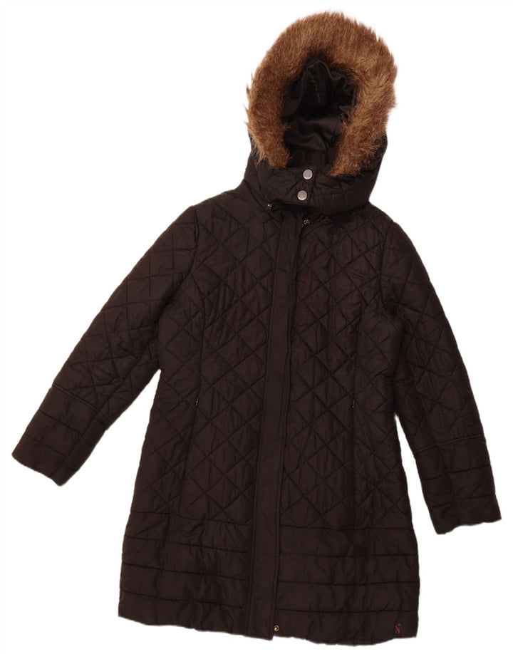 JOULES Womens Hooded Quilted Overcoat US 14 XL Black Polyester