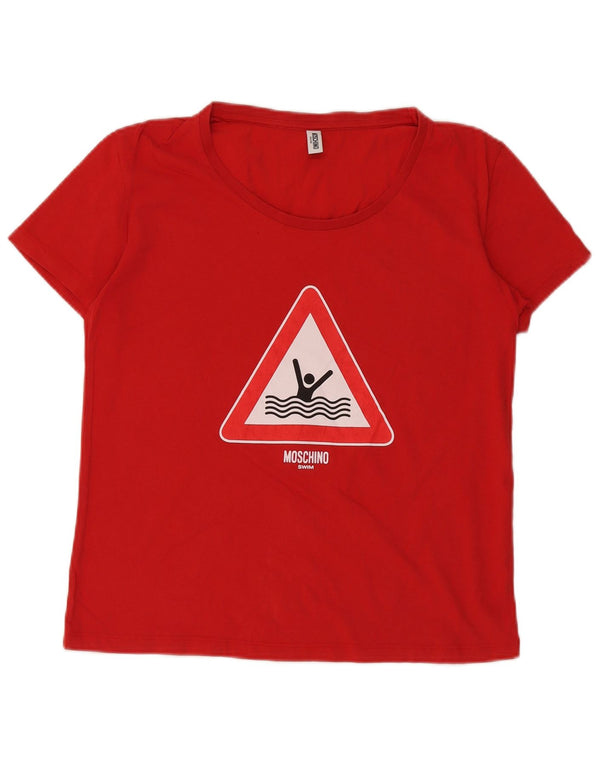 T-shirt grafica da donna MOSCHINO Top UK 18 XL rosso cotone