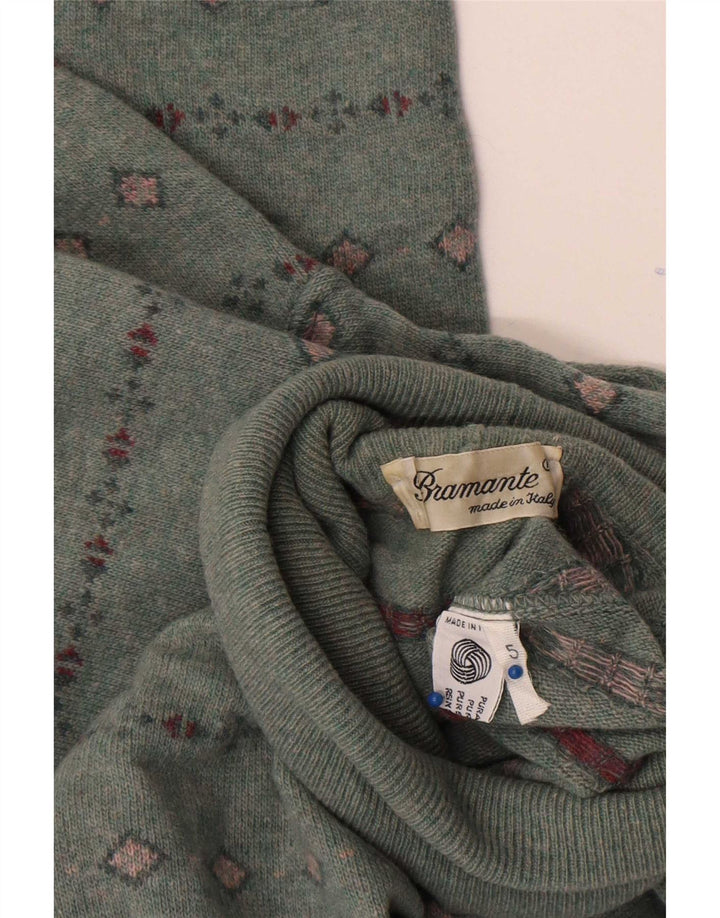 Bramante Maglione da uomo con collo alto e maglione grande grigio geometrico in lana vergine