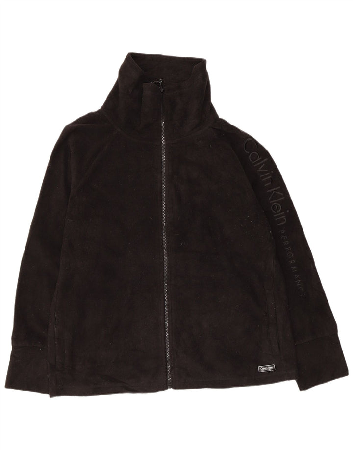 CALVIN KLEIN Giacca in pile con grafica da donna UK 18 XL Poliestere nero
