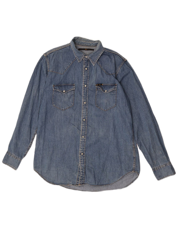 Camicia in denim da uomo Lee grande in cotone blu