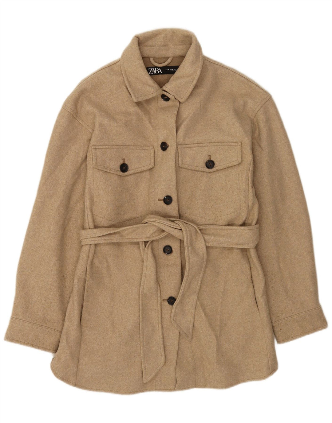 Soprabito da donna Zara UK 14 Poliestere screziato beige medio